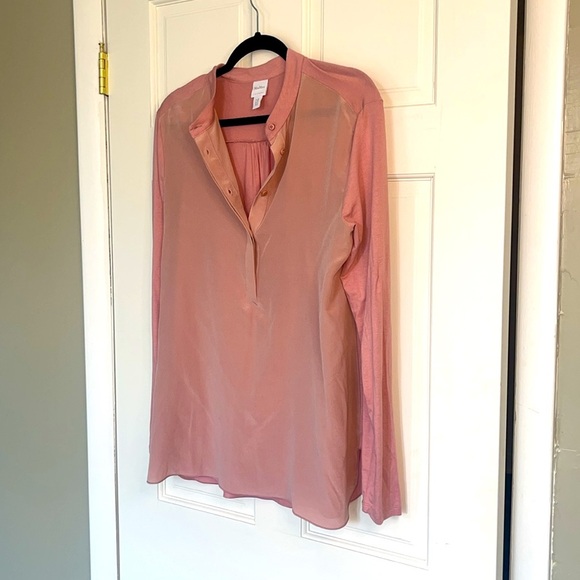 MaxMara Leisure Pink Silk Front Blouse Top Mixed Media Designer Minimalist Basic - Picture 2 of 5